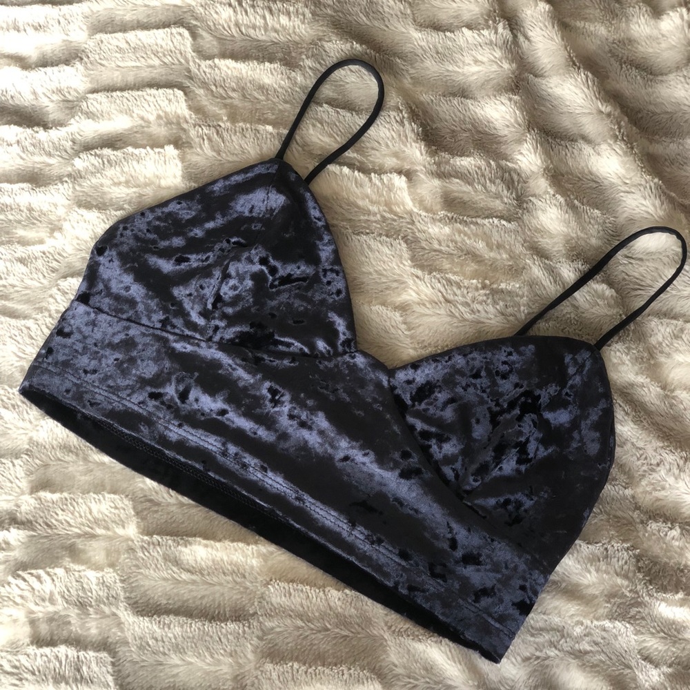 NWOT Zara Midnight Blue Velvet Crop Top Camisole